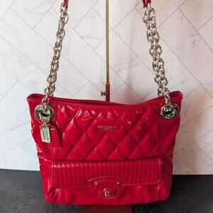 Coach Quilted Patent Leather Shoulder Bag Red Chain Strap F14703